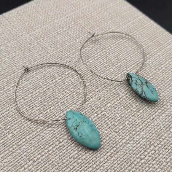 Silver Plated Howlite Stone Large Hoop Rustic Earrings B868 - Picture 2 of 5